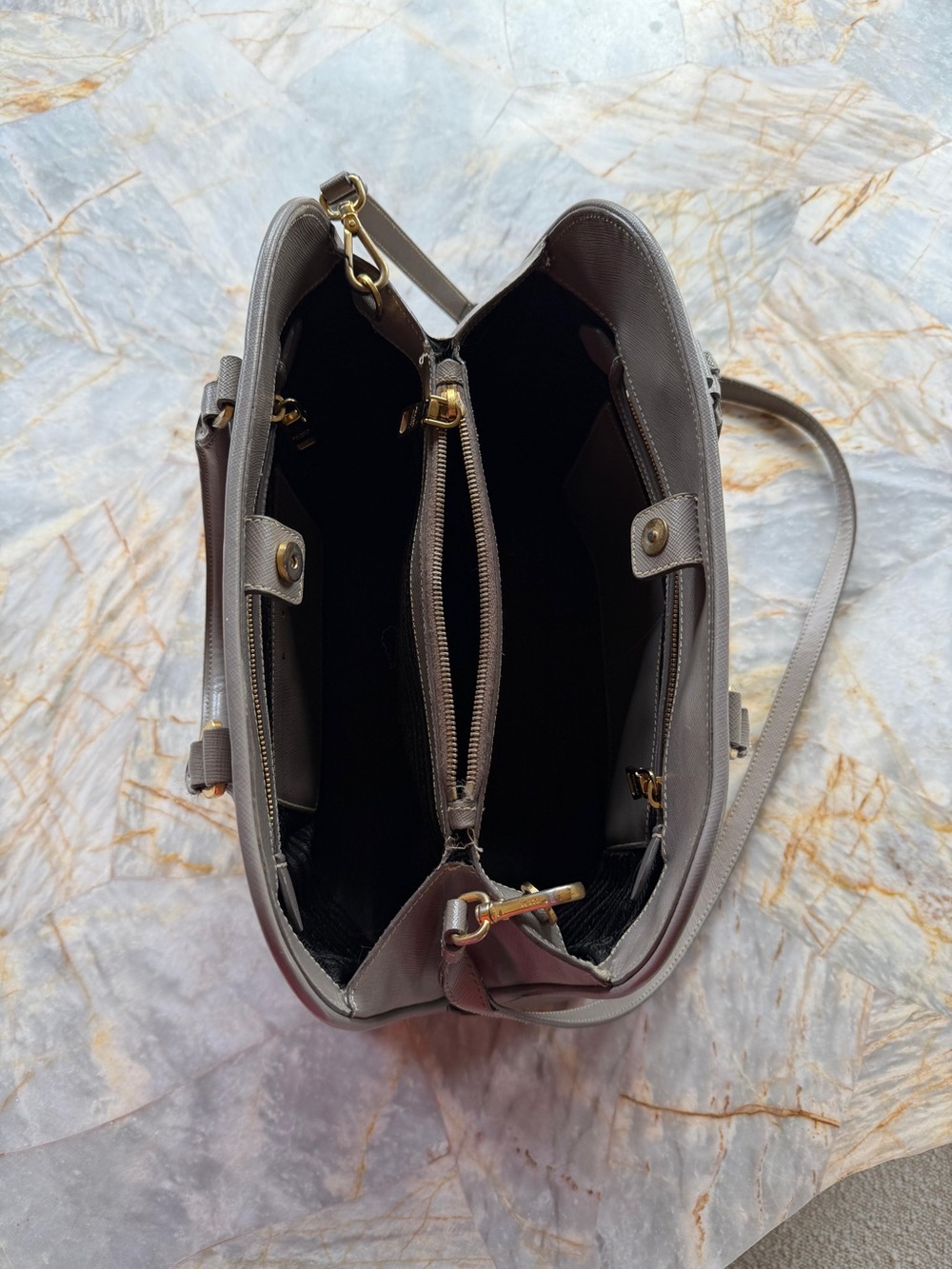 Prada Saffiano Leather Dome Satchel - Light Gray - Picture 2 of 3
